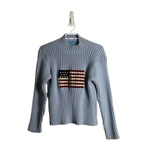 Soft Touch Women's Blue Knit USA Ribbed Mock Neck Sweater